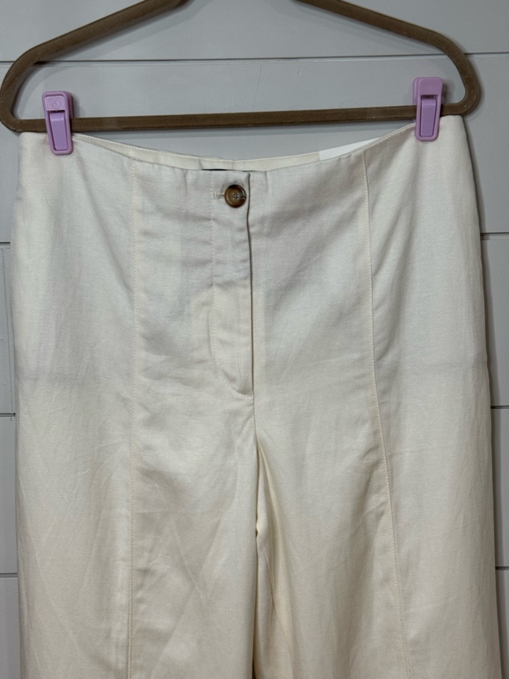NEW Ann Taylor Linen Cream High Rise Wide-Leg High Waist Trousers Size 14P - Picture 2 of 8
